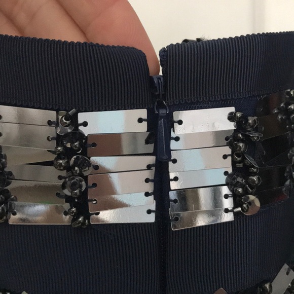 Sherri Hill Navy Blue Beaded Cocktail Dress - Picture 4 of 8